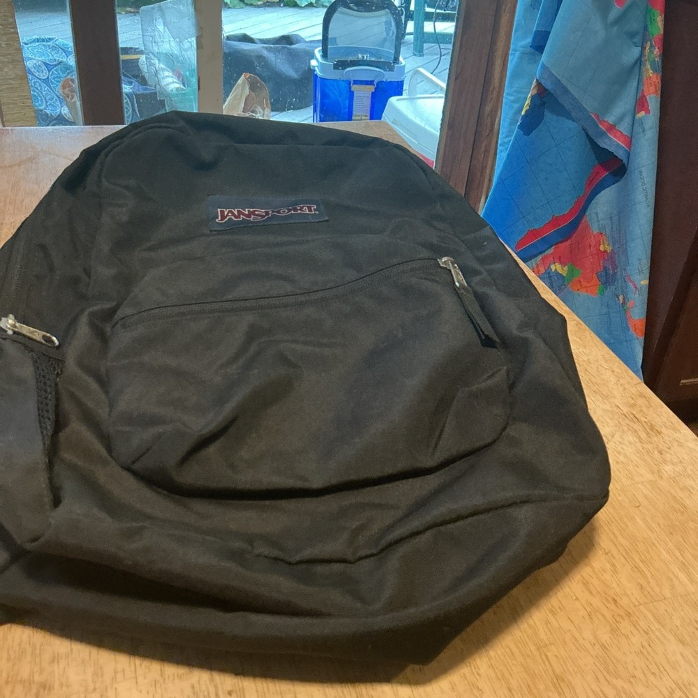 JanSport Black Polyester Backpack Solid Zip Padded Adjustable Straps Top Handle